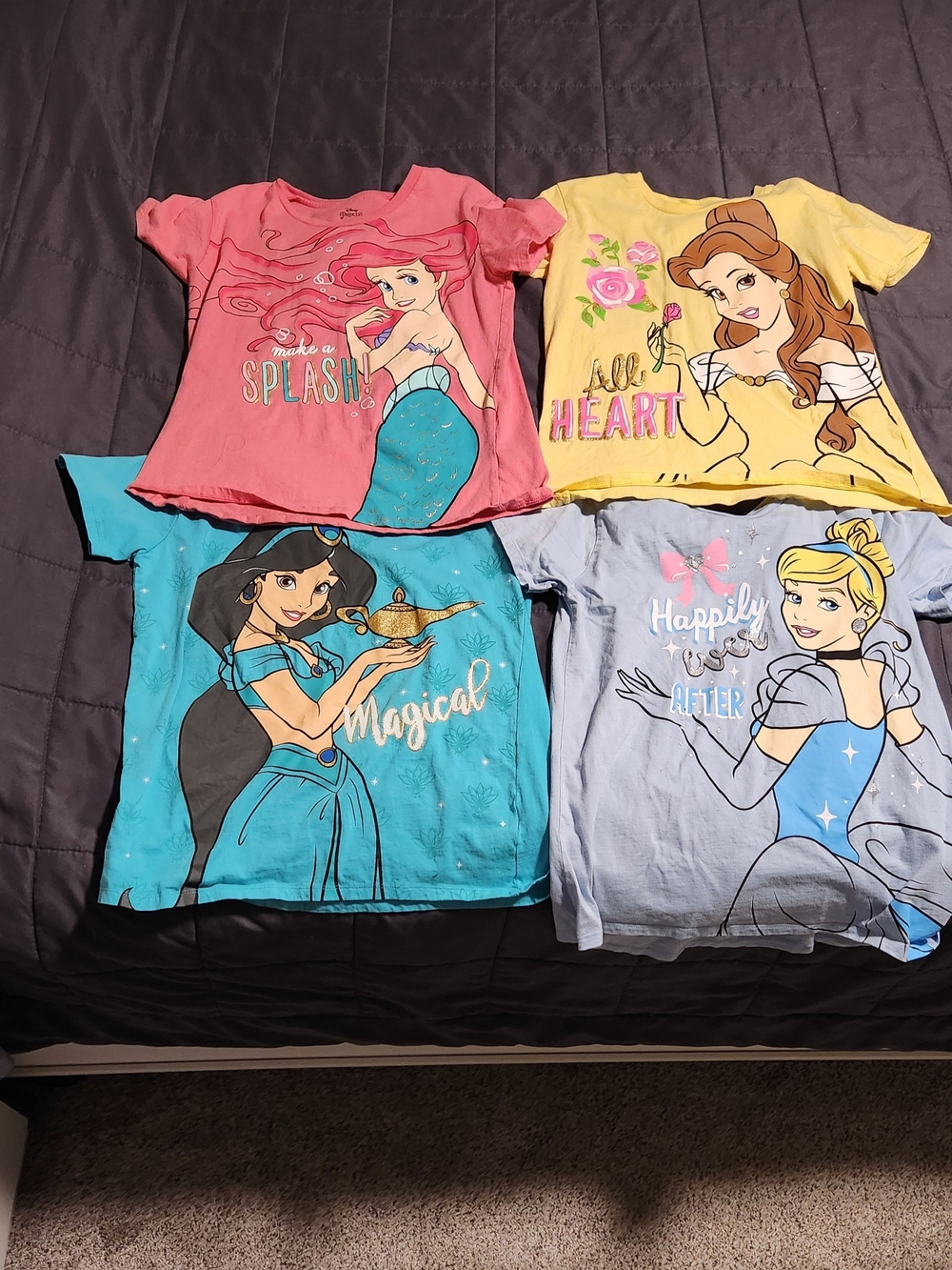 Disney Girls Princess Tee Bundle - Pink, Yellow, Teal, Light Blue